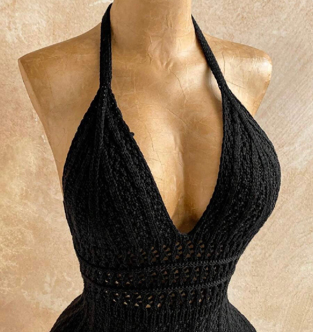Knitted Backless Beach Romper