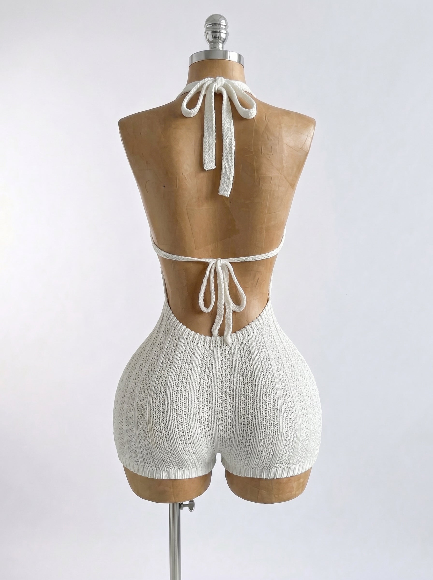 Knitted Backless Beach Romper