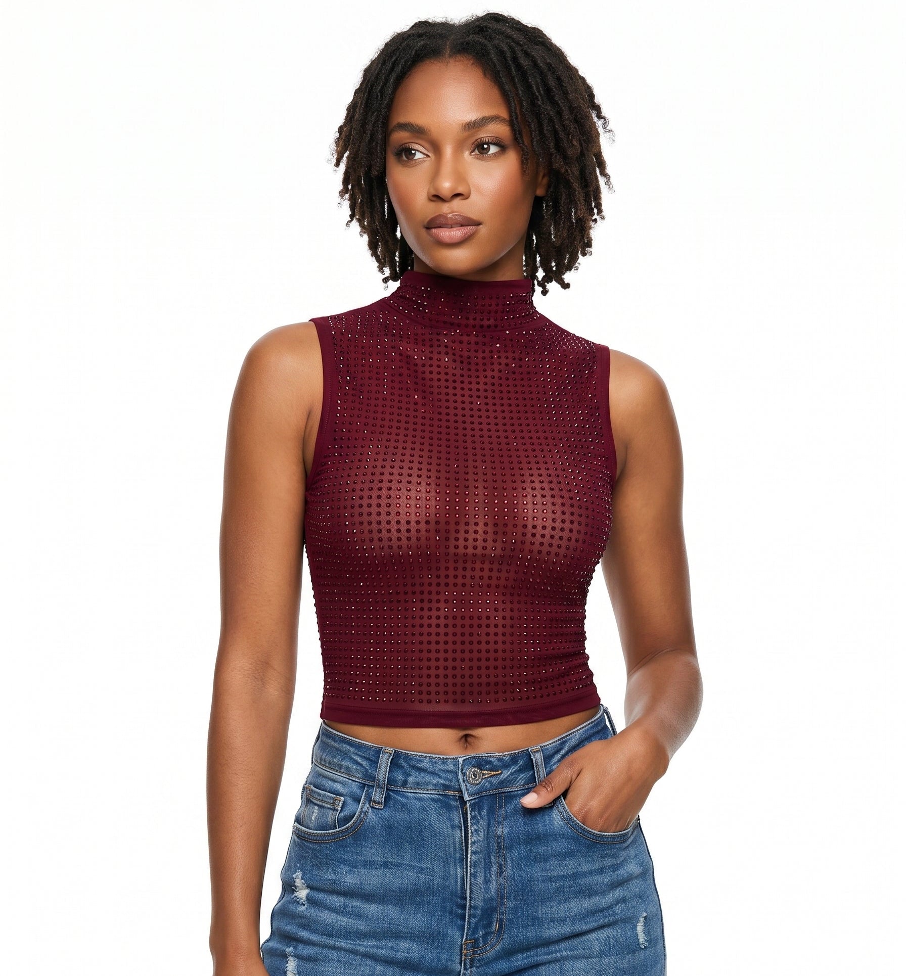 Rhinestone Turtle Neck Shirt