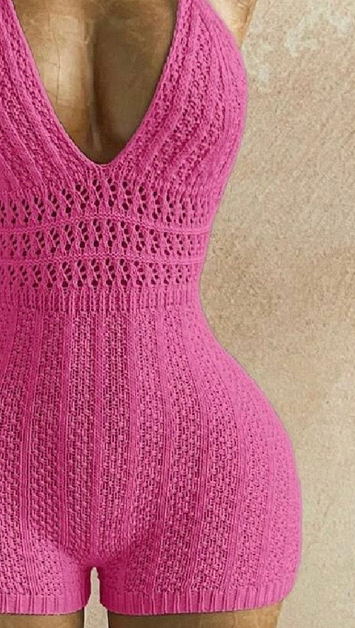 Knitted Backless Beach Romper