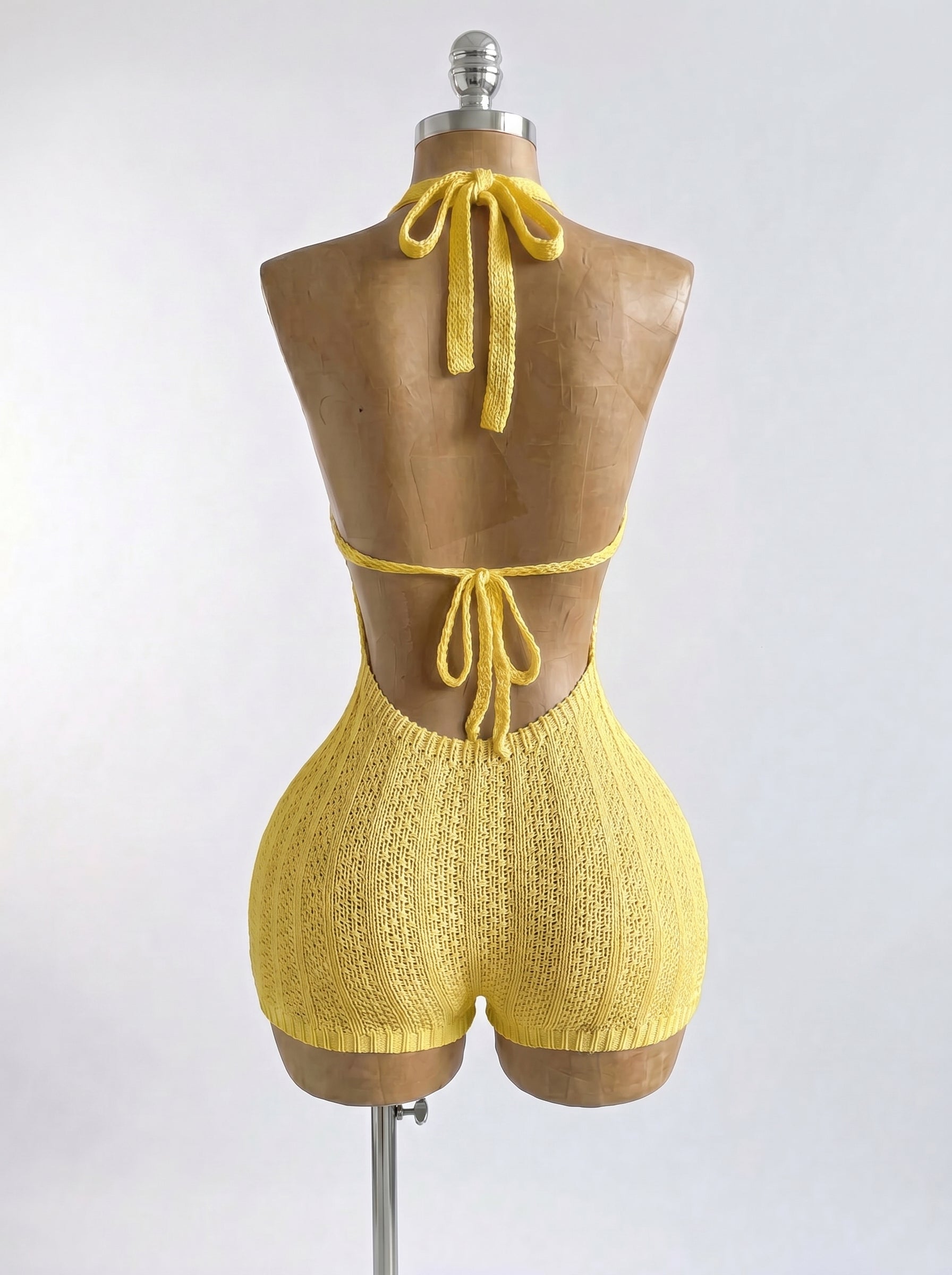 Knitted Backless Beach Romper