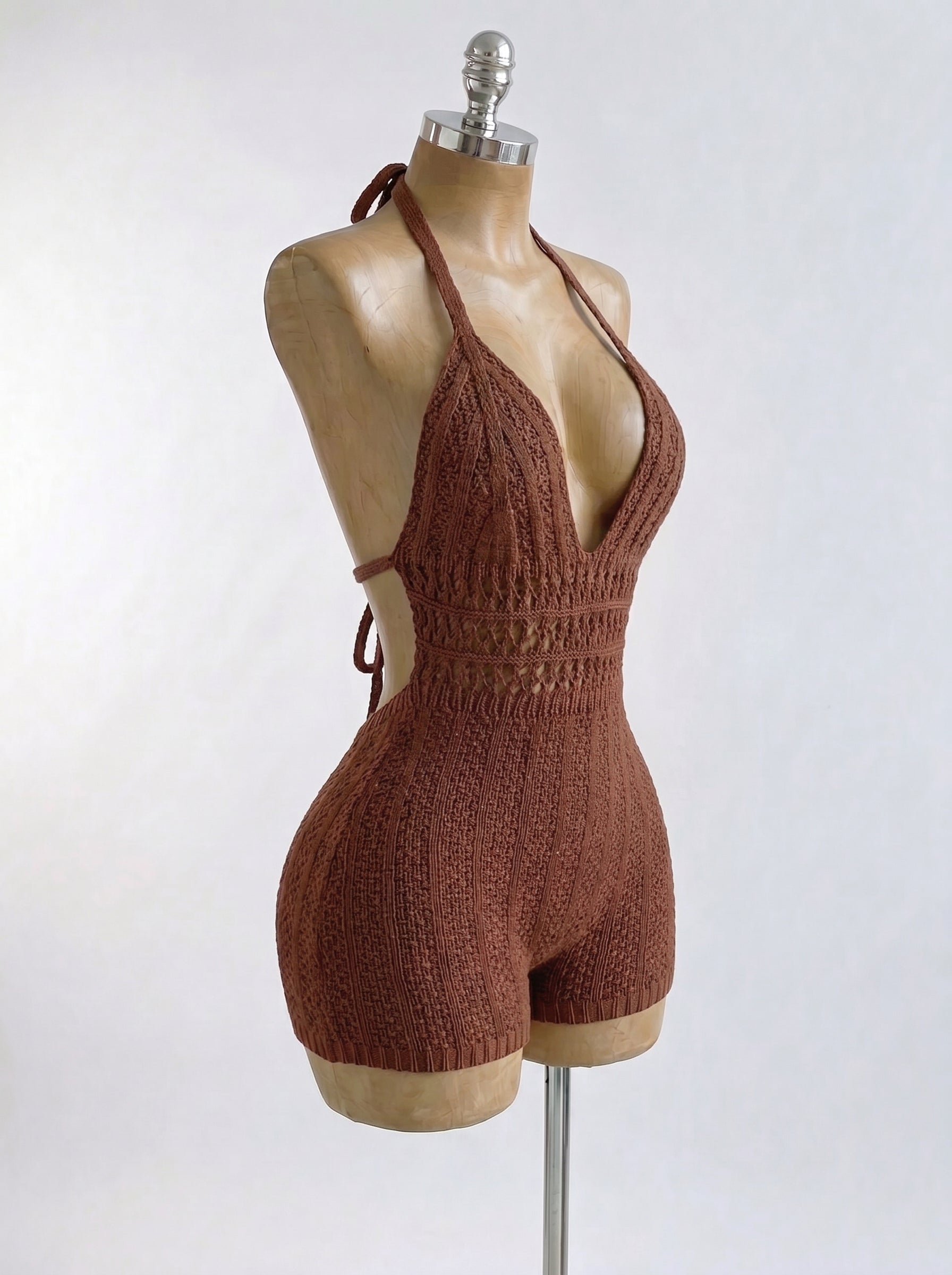 Knitted Backless Beach Romper