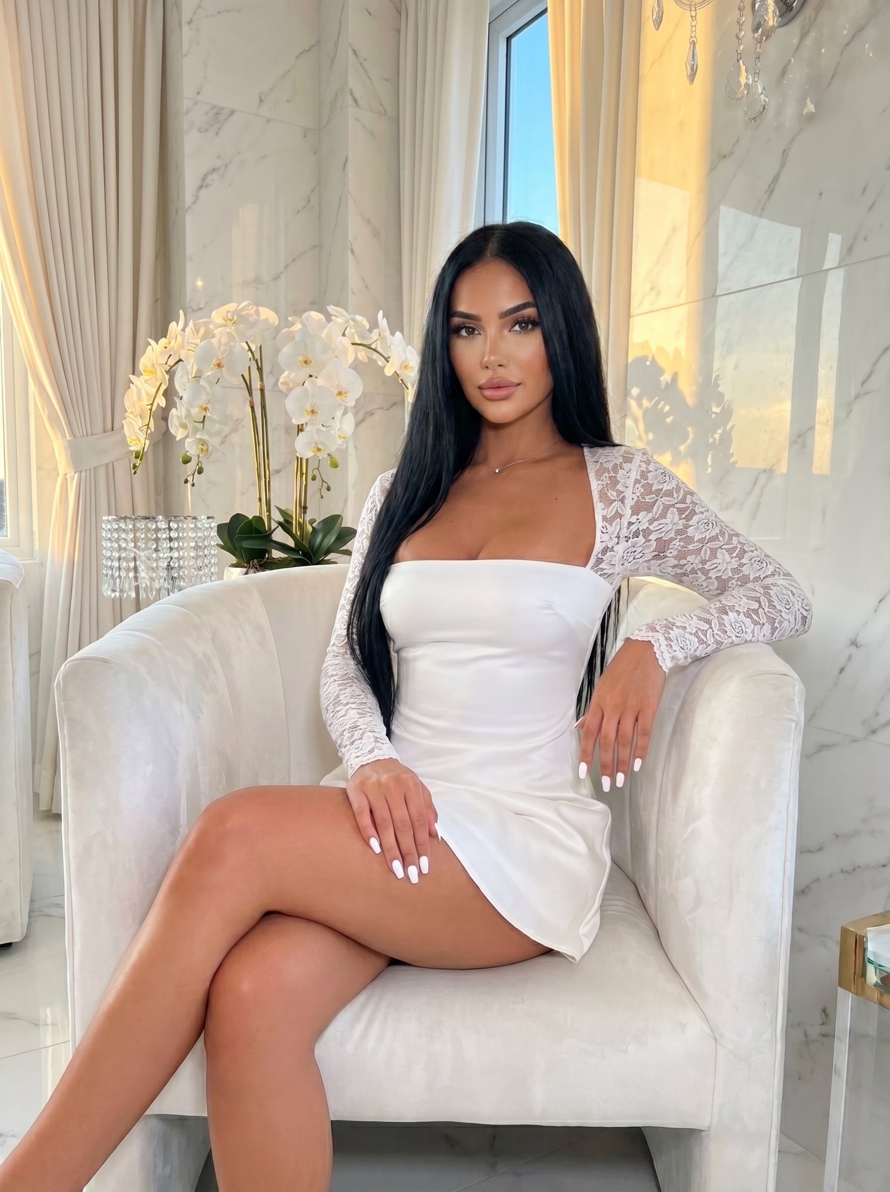 Solid Lace Party Dress