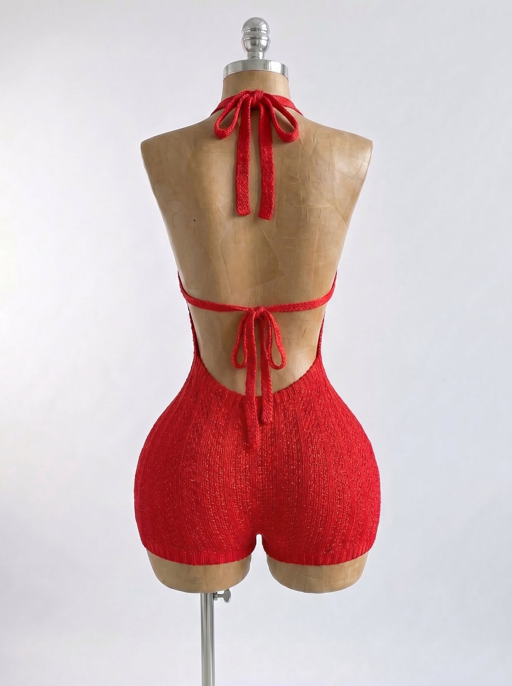 Knitted Backless Beach Romper