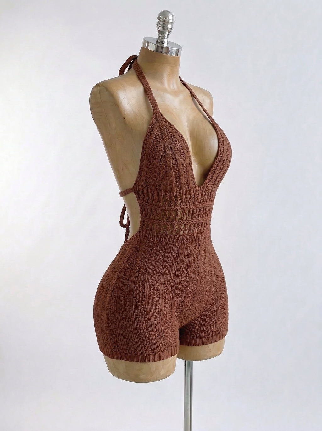 Knitted Backless Beach Romper