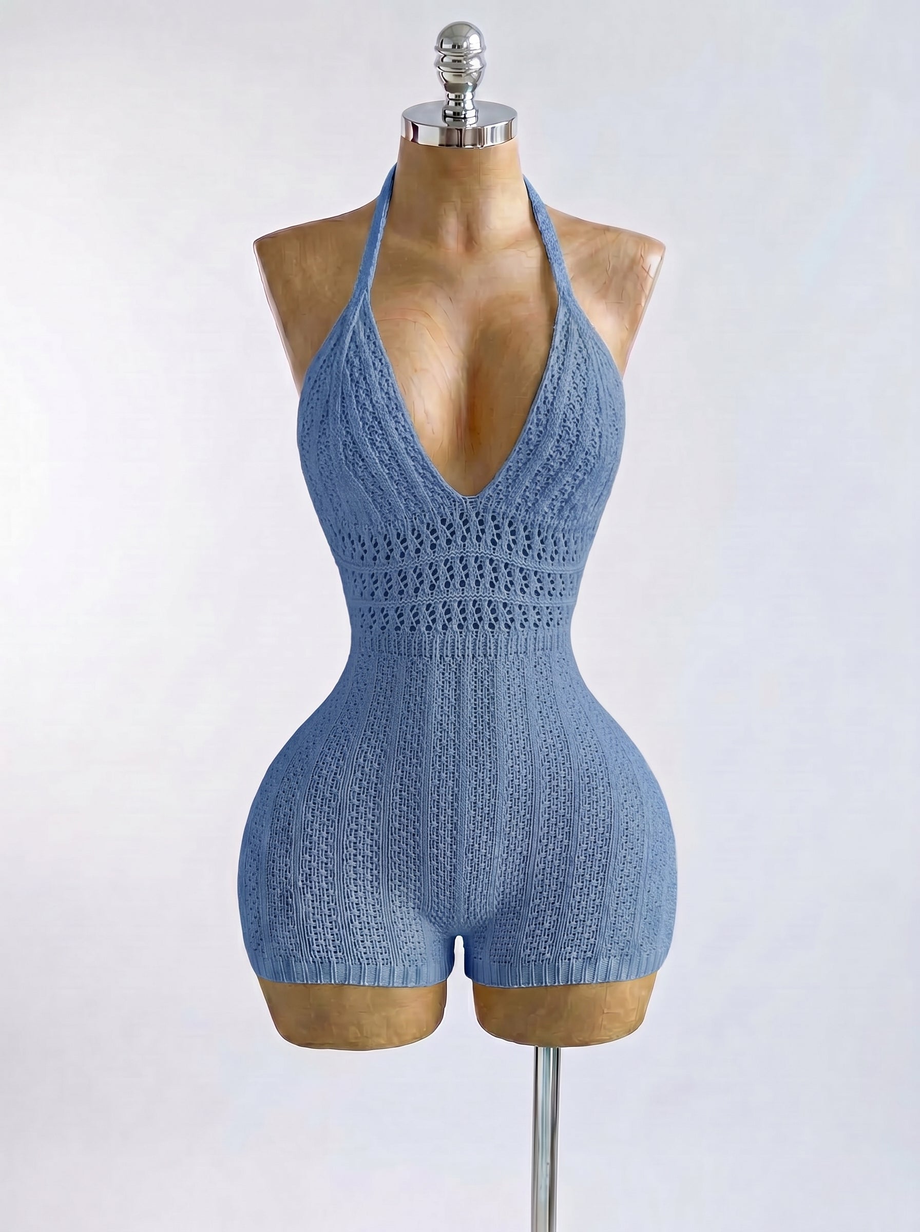 Knitted Backless Beach Romper