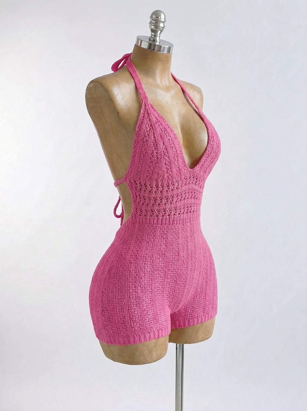 Knitted Backless Beach Romper
