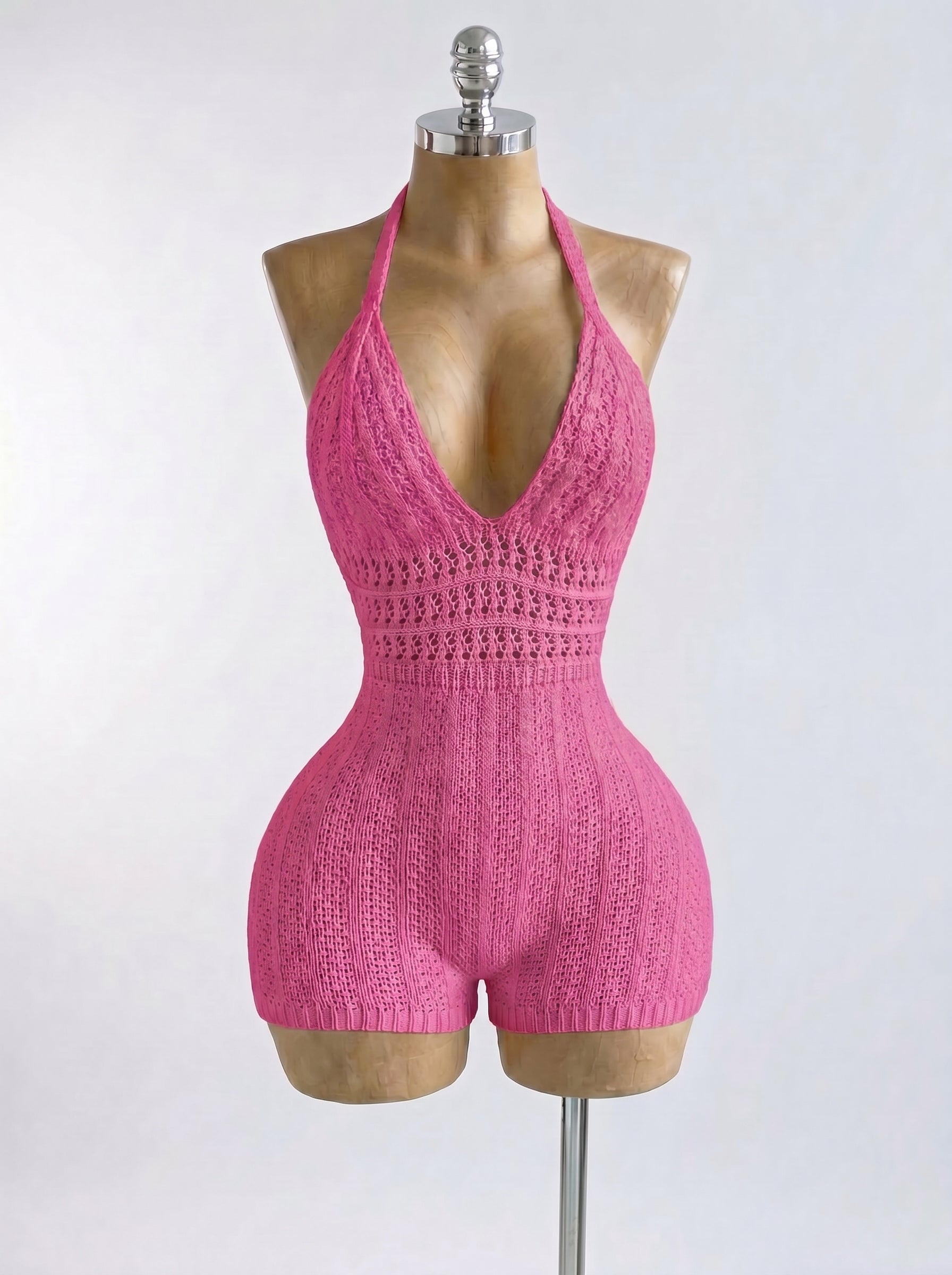 Knitted Backless Beach Romper