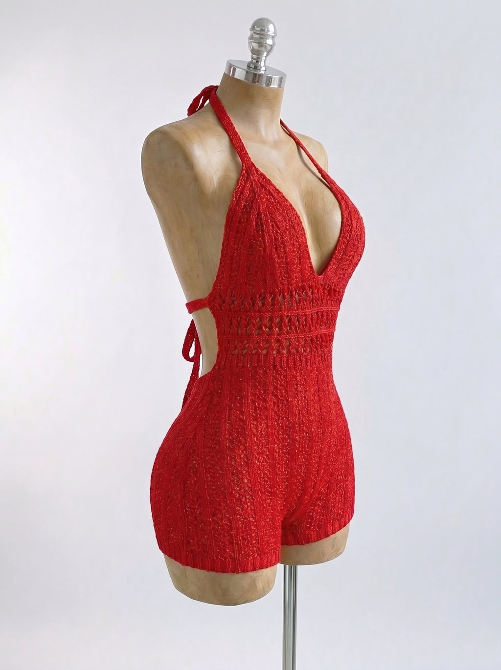 Knitted Backless Beach Romper