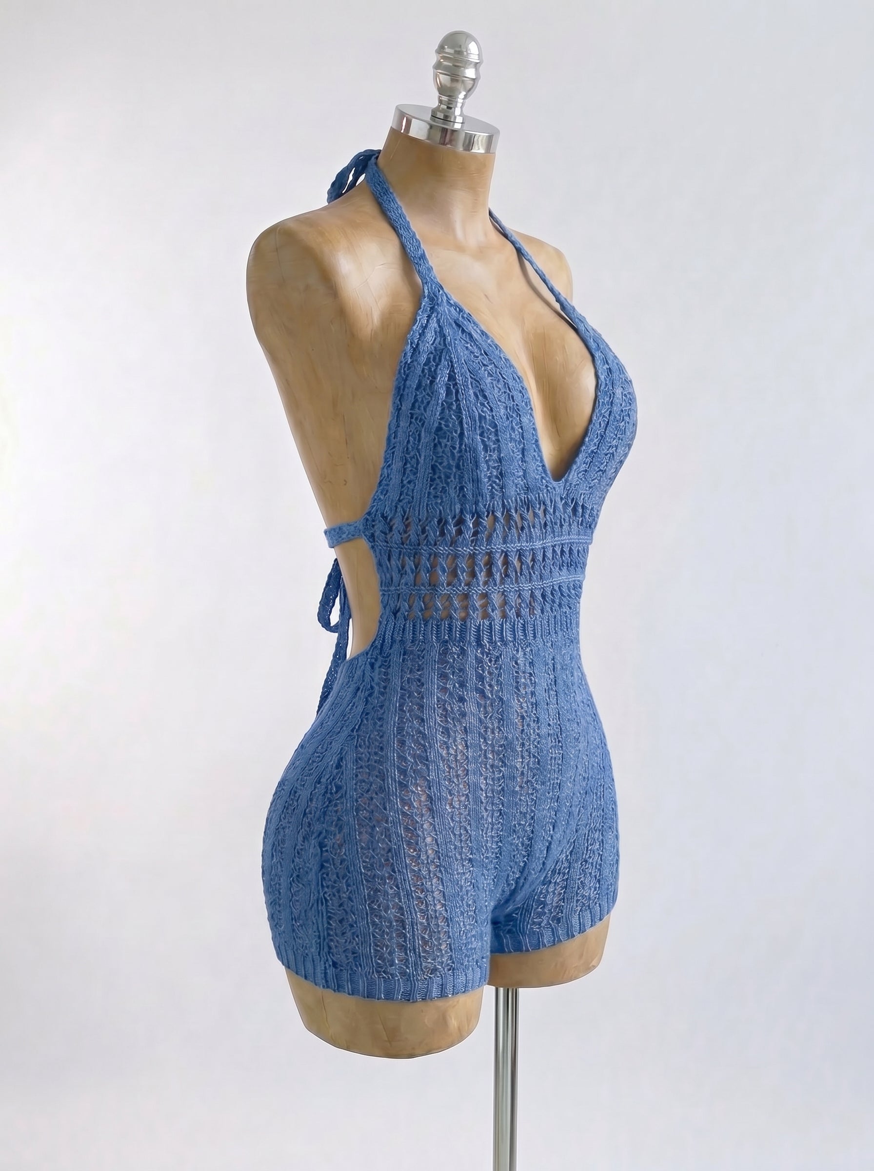 Knitted Backless Beach Romper