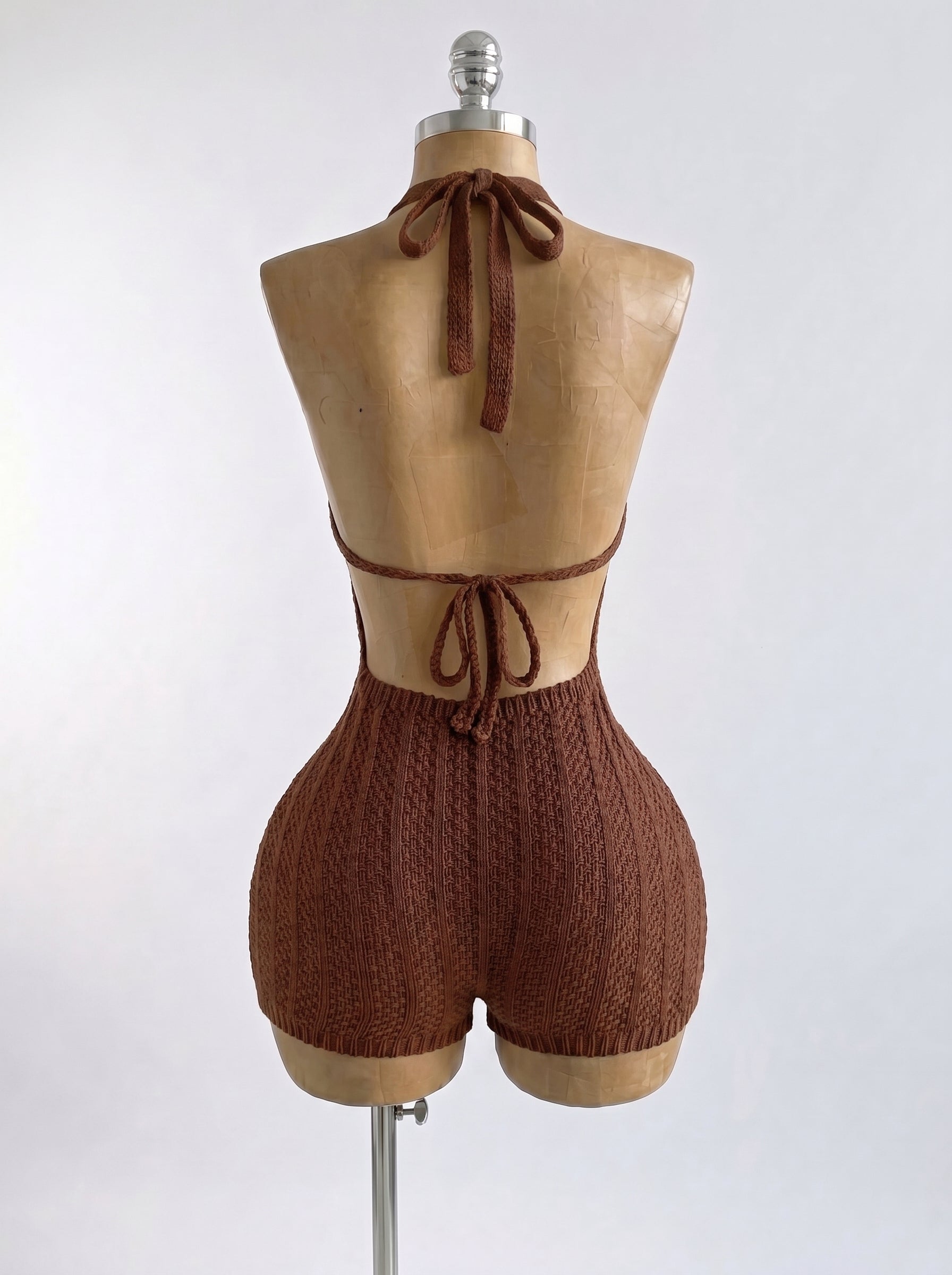 Knitted Backless Beach Romper