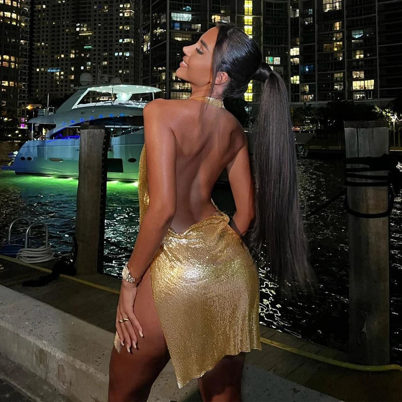 Bling Dress With Side Slit And Backless