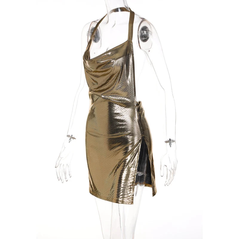Bling Dress With Side Slit And Backless