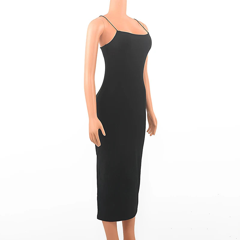 Long Solid Strap Dress Sexy