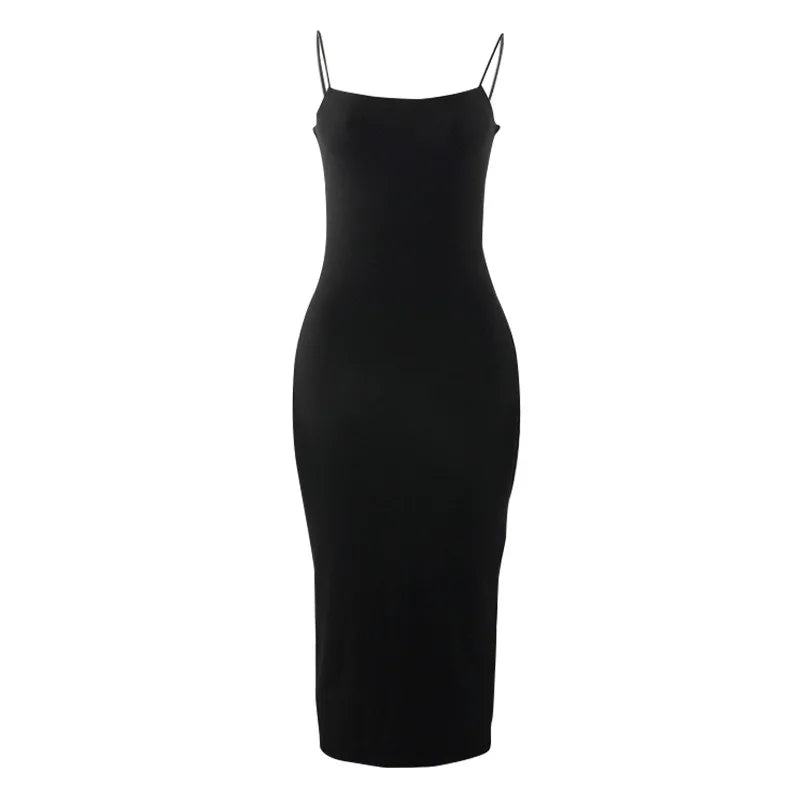 Long Solid Strap Dress Sexy