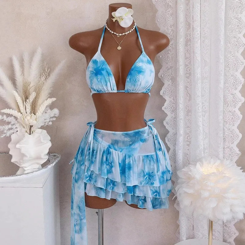 Gorgeous Bikini Set With Ruffle Skirt (Three Piece Sets)