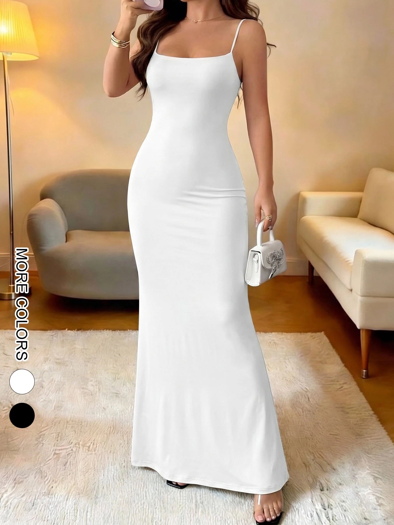 Long Solid Strap Dress Sexy
