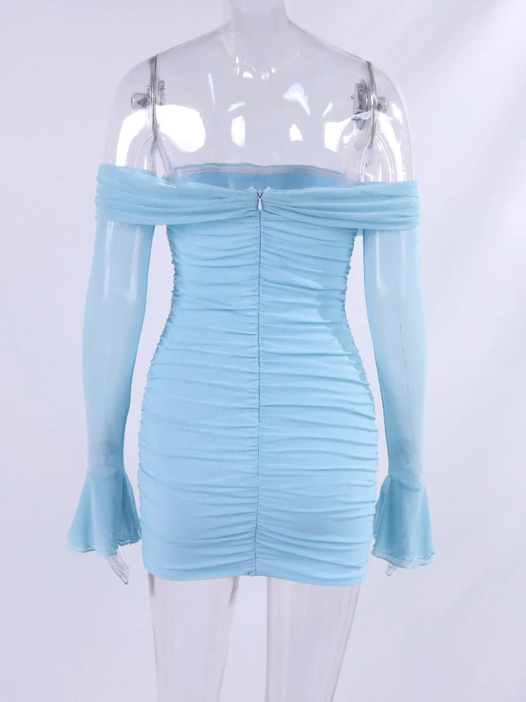 Sexy Off Shoulder Mesh Mini Dress