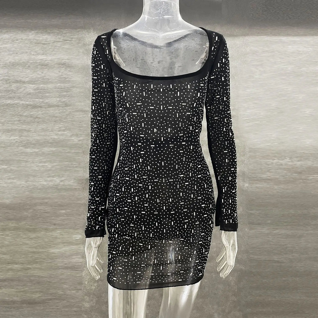 Long Sleeve Rhinestone Dress