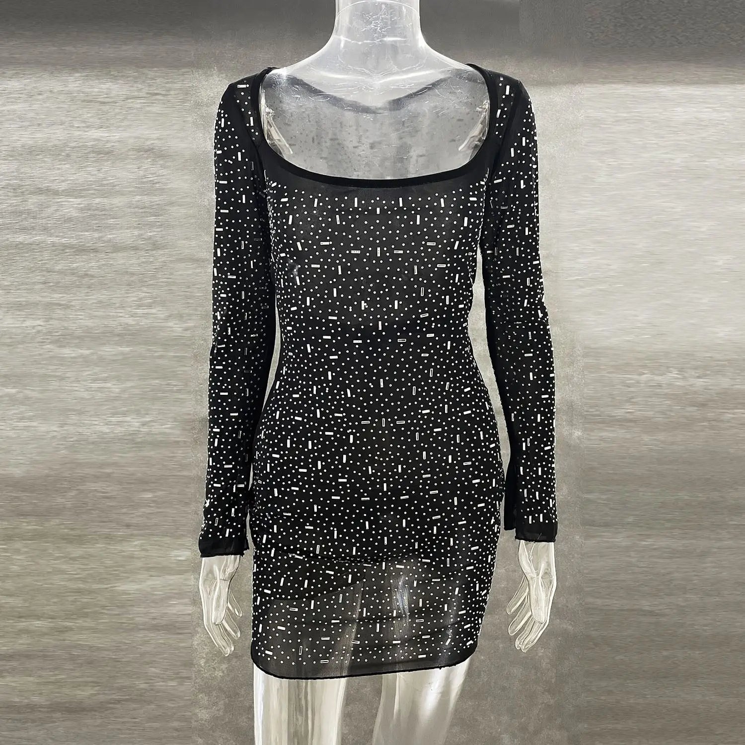 Long Sleeve Rhinestone Dress