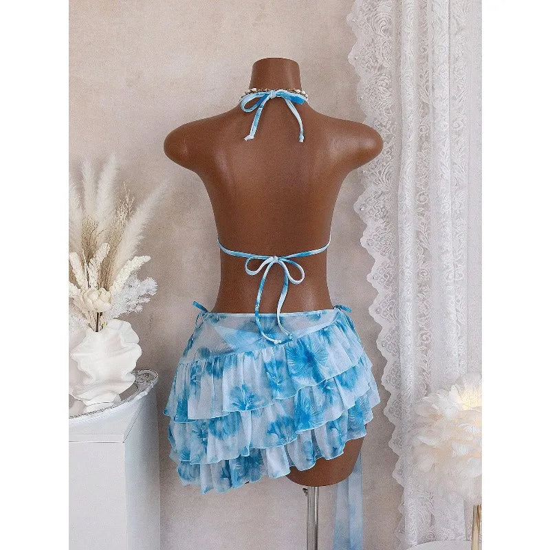Gorgeous Bikini Set With Ruffle Skirt (Three Piece Sets)