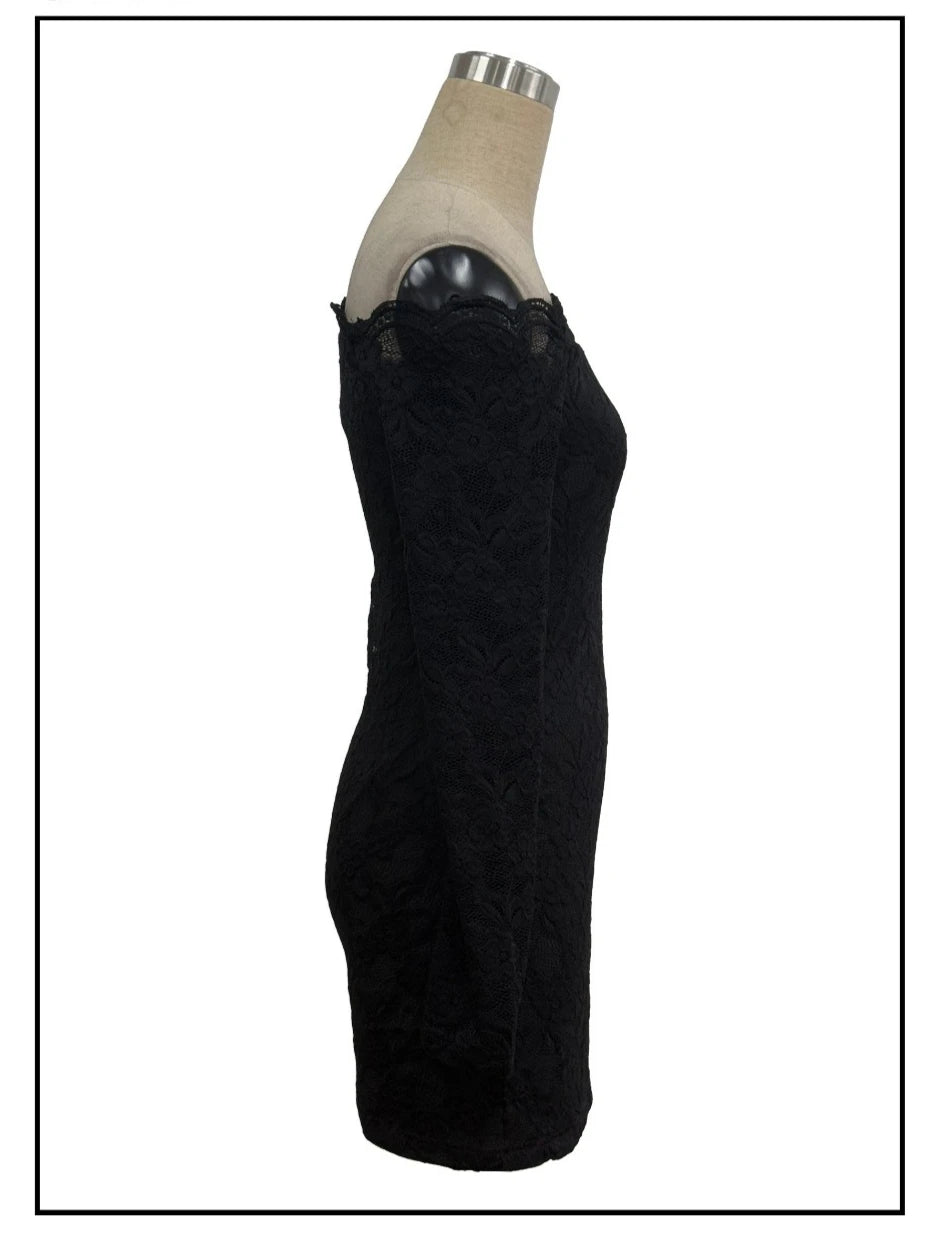 Elegant Off Shoulder Black Lace Dress