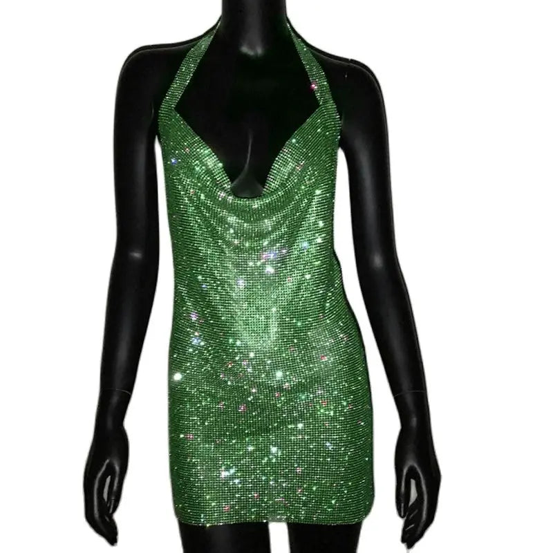 Exquisite Bling Rhinestone Backless Dress