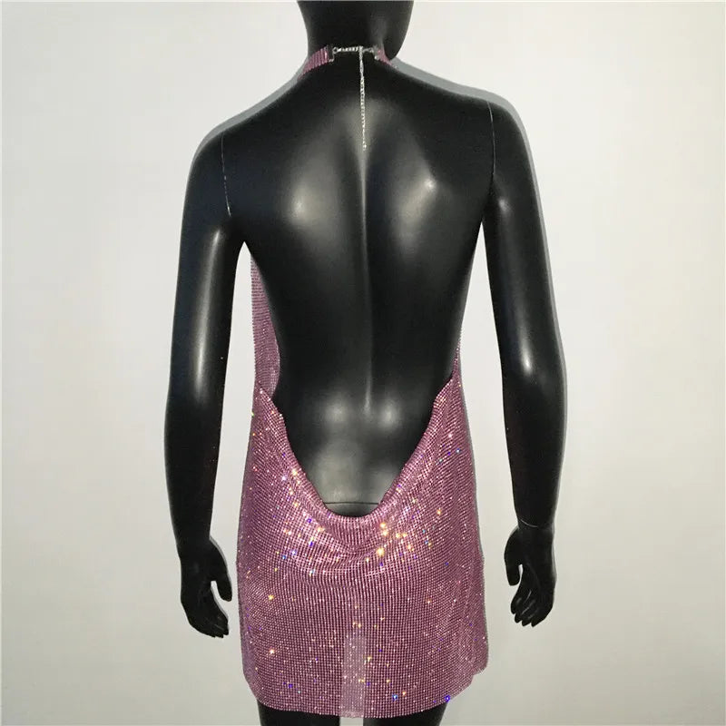 Exquisite Bling Rhinestone Backless Dress