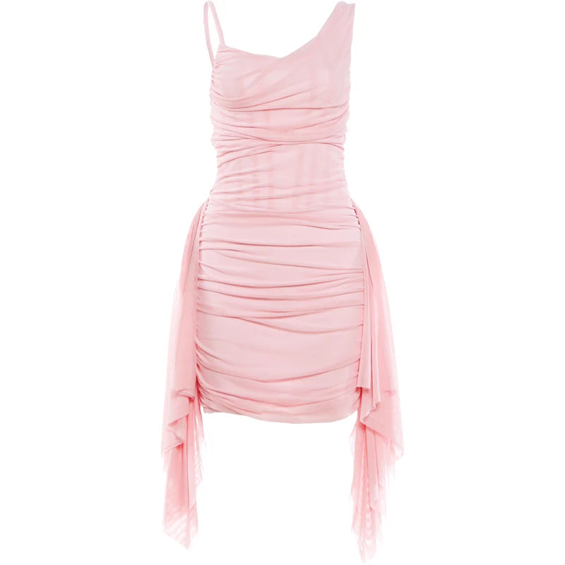 Elegant Pink Ruffle Mini Dress
