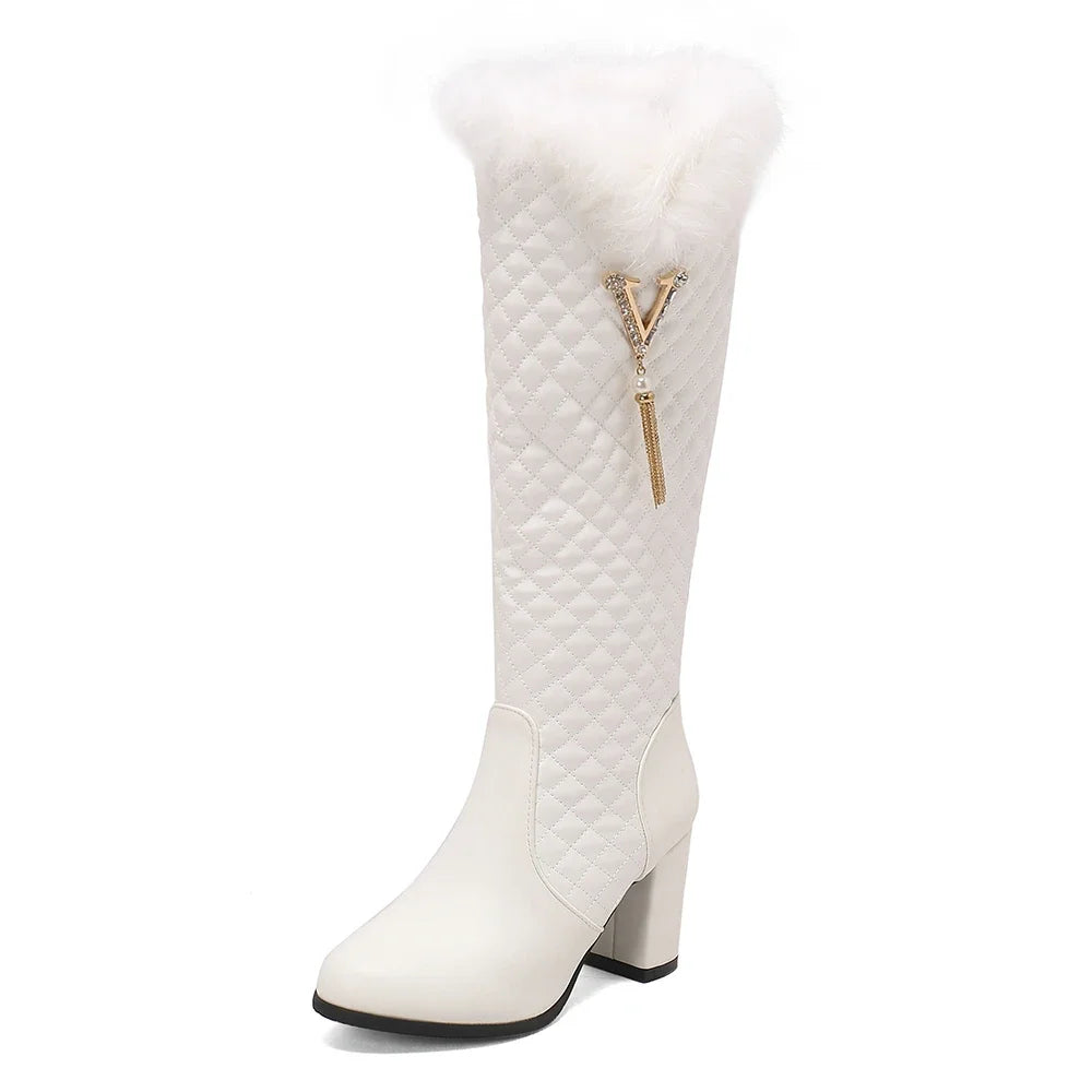 Winter Snow Faux Fur Boots With High Heels