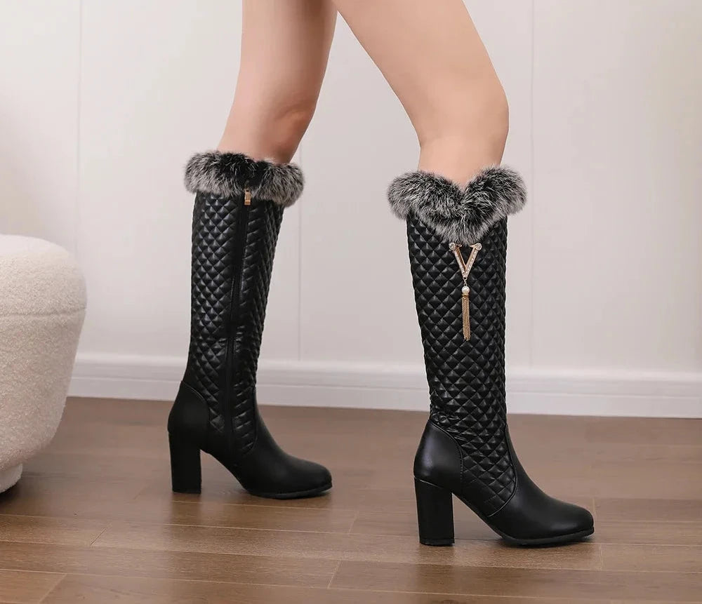 Winter Snow Faux Fur Boots With High Heels