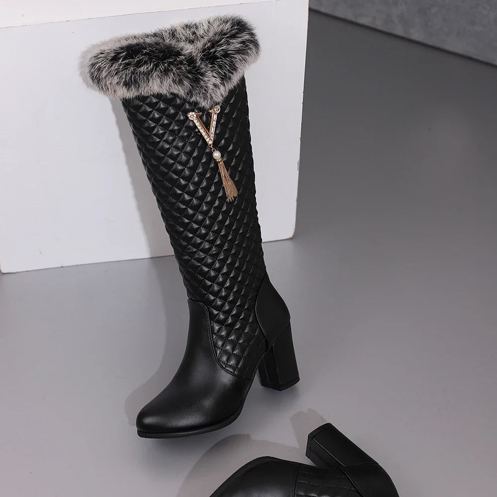 Winter Snow Faux Fur Boots With High Heels