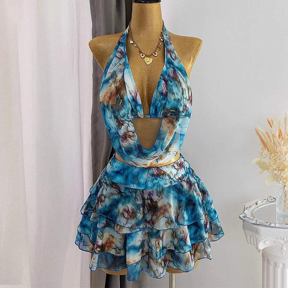 Gorgeous Blue Swimwear Three-pieces Bikini set