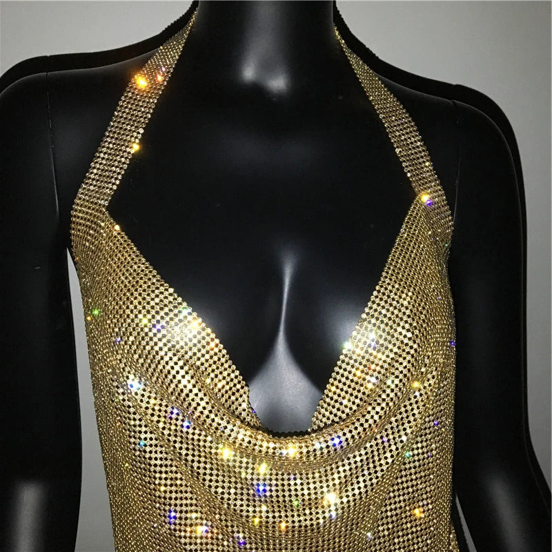 Exquisite Bling Rhinestone Backless Dress