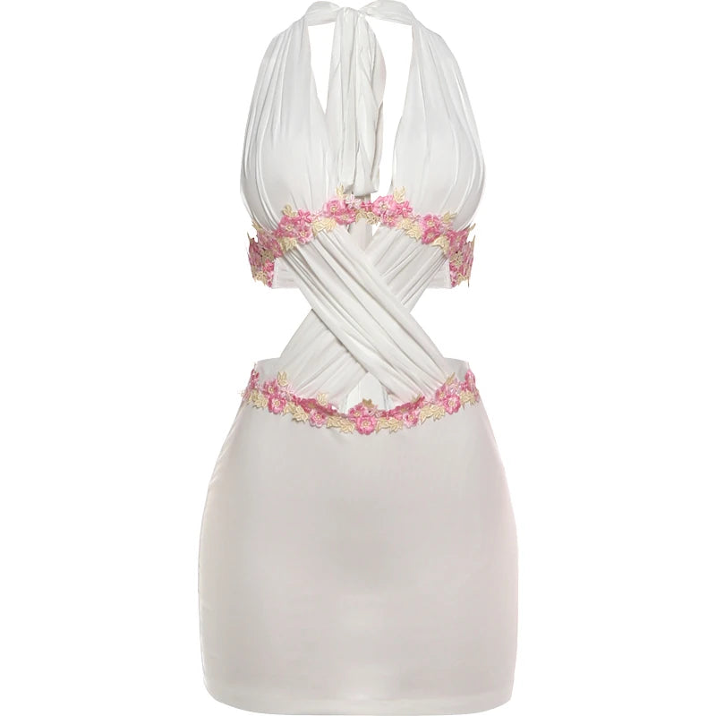 Crossed Flower Vacation Mini Dress