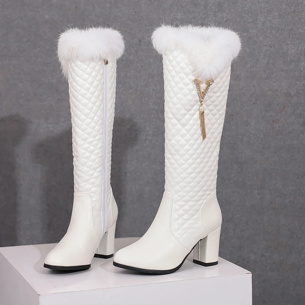Winter Snow Faux Fur Boots With High Heels