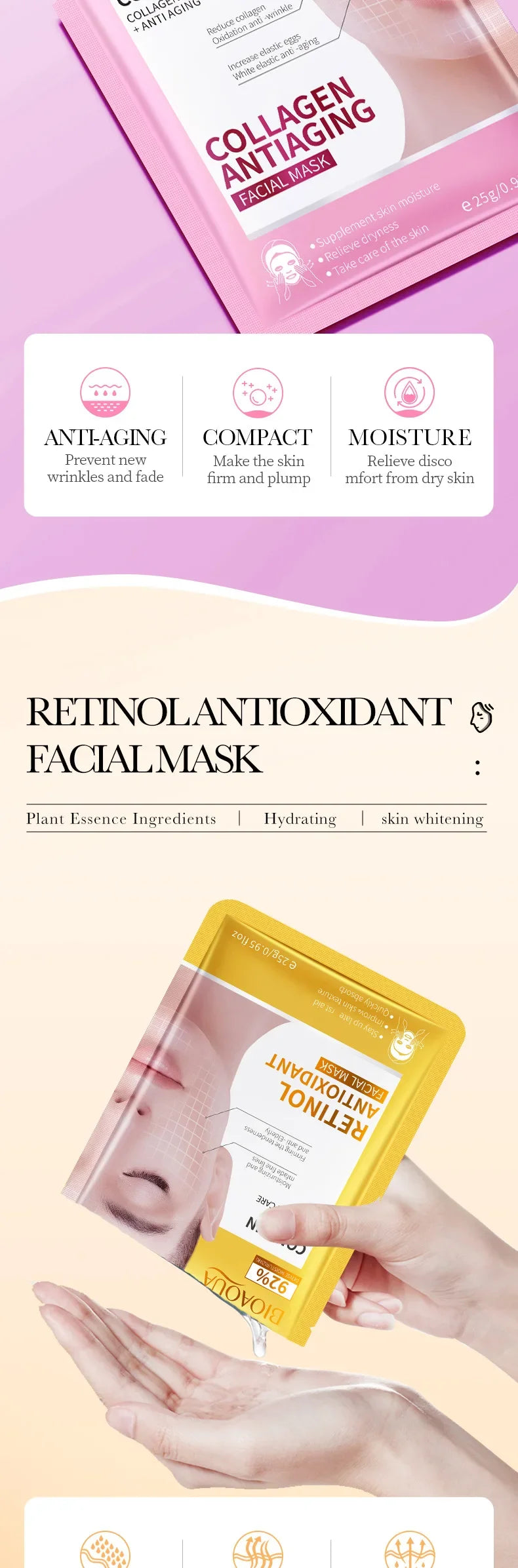 Skin Care BIOAQUA Retinol Collagen Anti Wrinkle Facial Masks