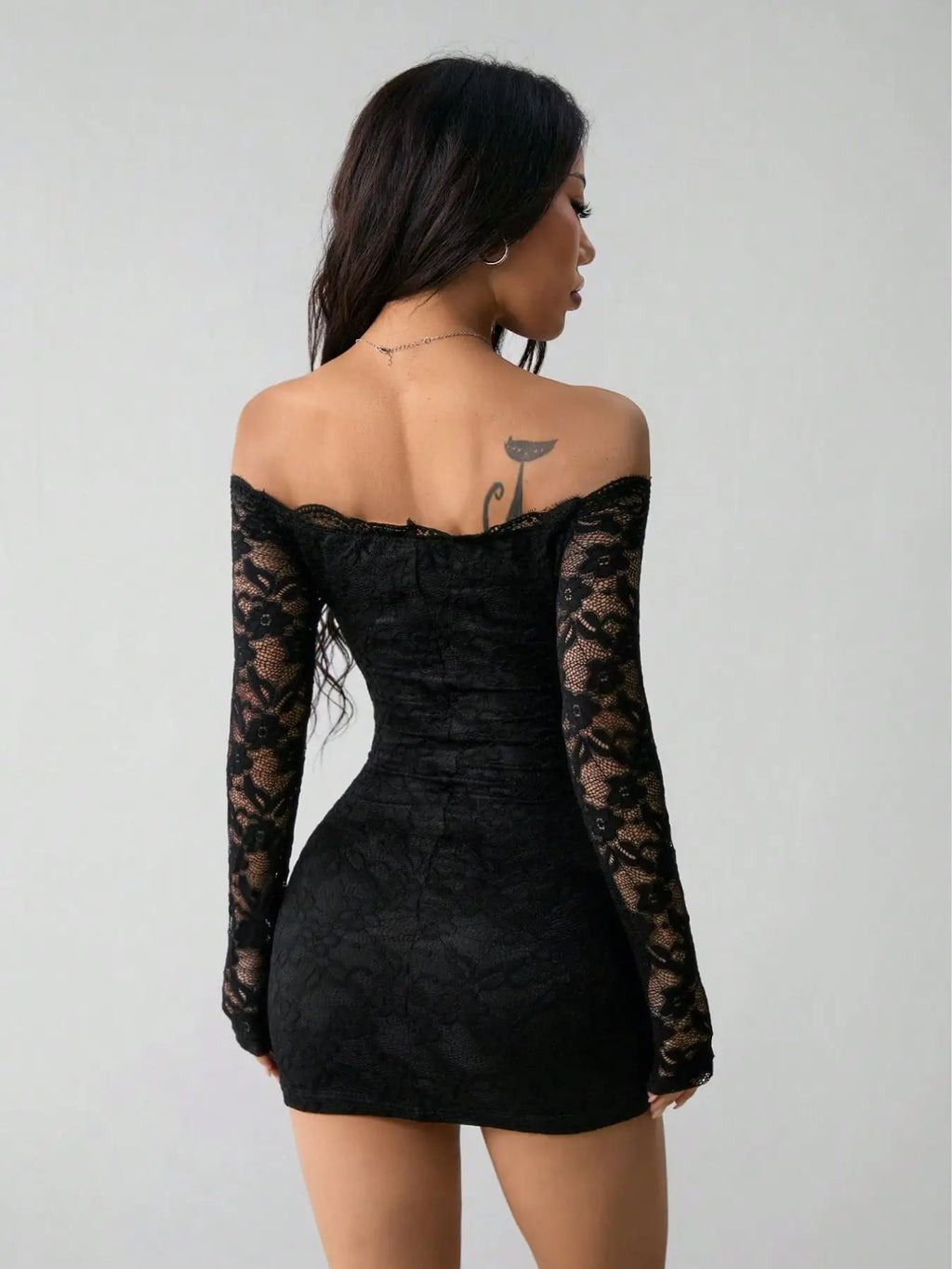 Elegant Off Shoulder Black Lace Dress