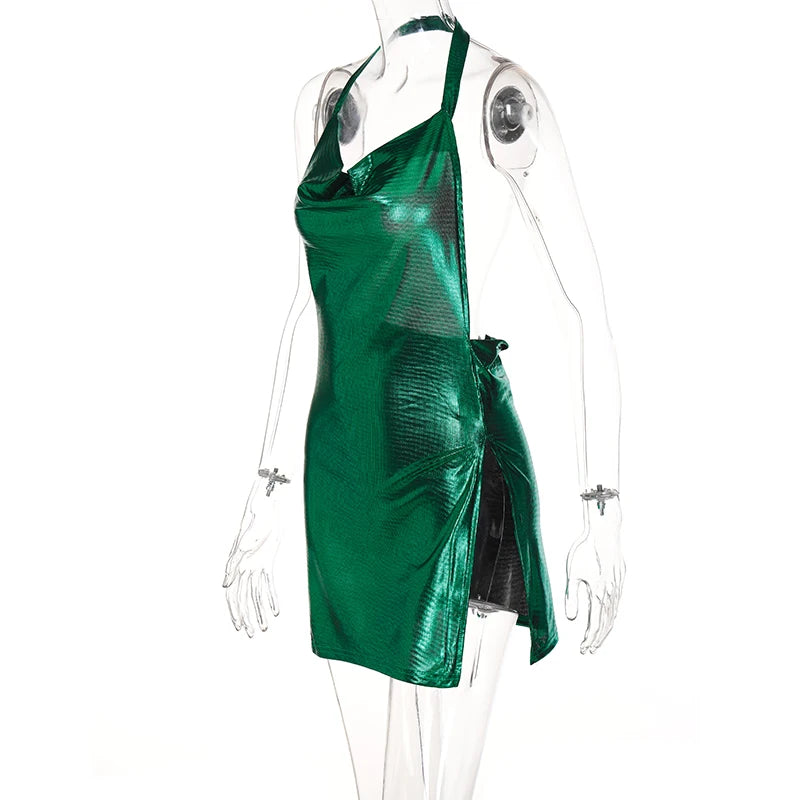 Bling Dress With Side Slit And Backless