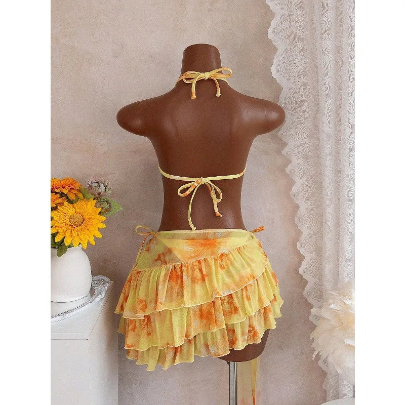 Gorgeous Bikini Set With Ruffle Skirt (Three Piece Sets)
