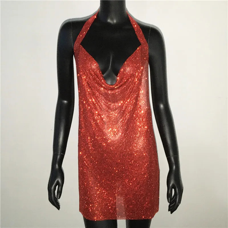 Exquisite Bling Rhinestone Backless Dress