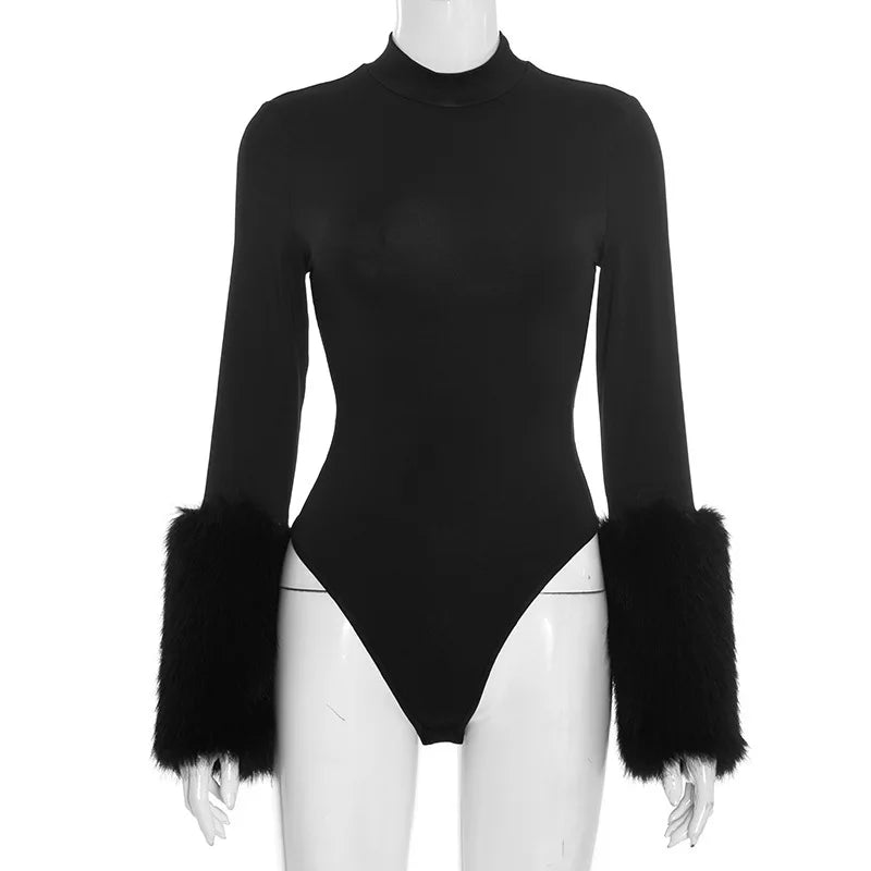 Winter Long Sleeve Fur Bodysuit