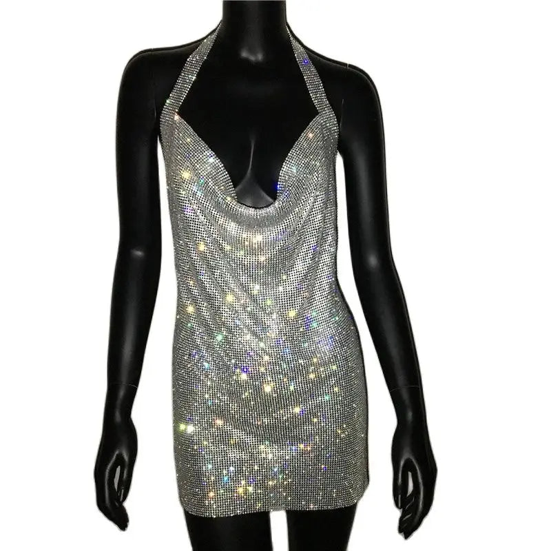 Exquisite Bling Rhinestone Backless Dress