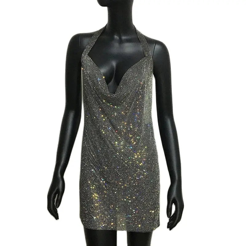 Exquisite Bling Rhinestone Backless Dress