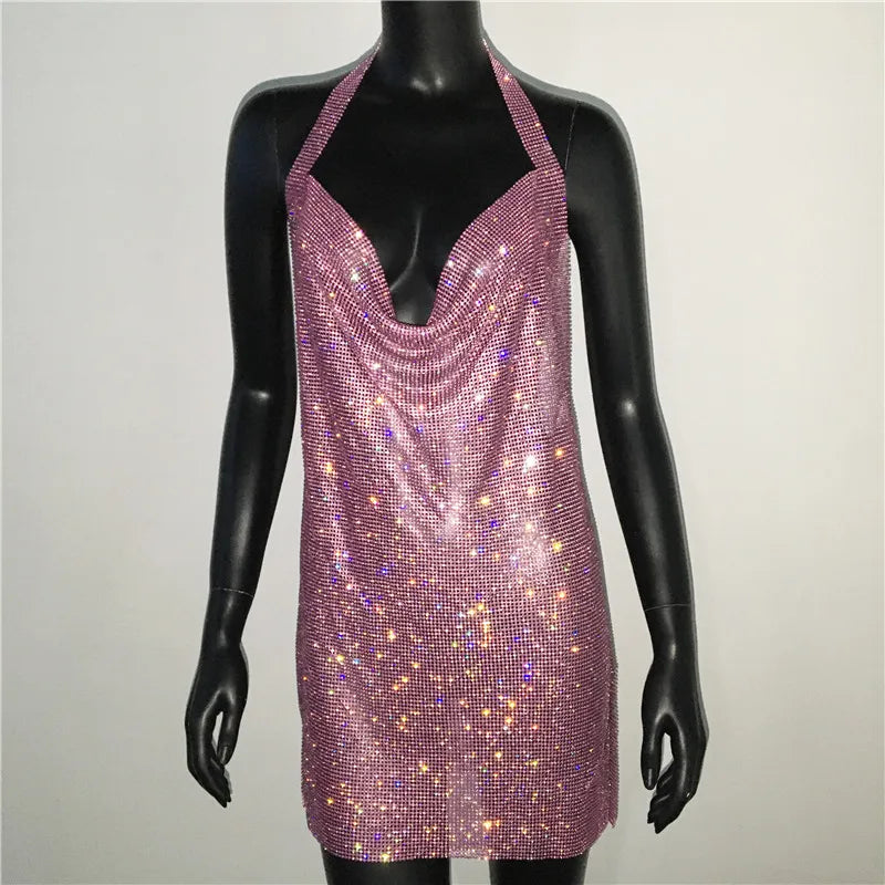 Exquisite Bling Rhinestone Backless Dress