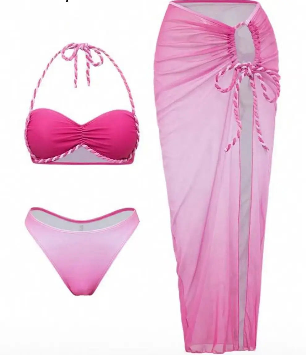 Sexy Pink Beach Swimwear Set