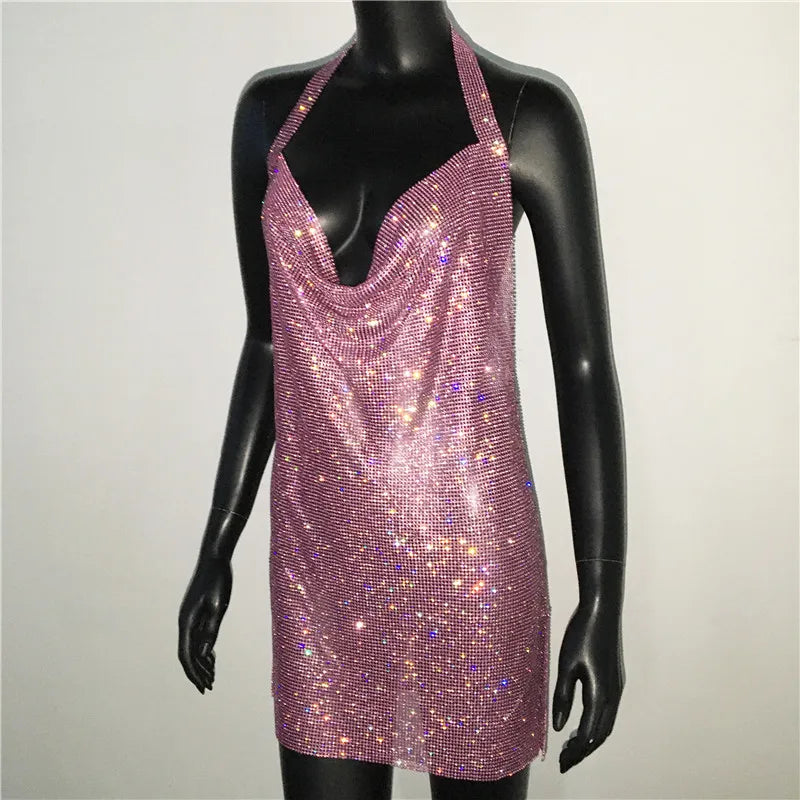 Exquisite Bling Rhinestone Backless Dress