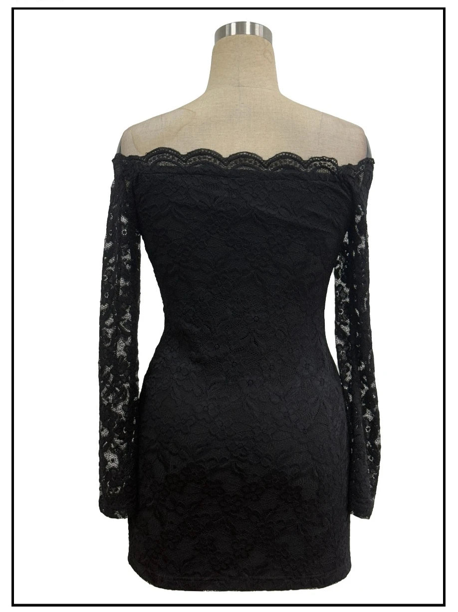 Elegant Off Shoulder Black Lace Dress