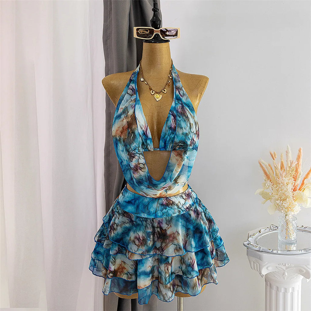 Gorgeous Blue Swimwear Three-pieces Bikini set