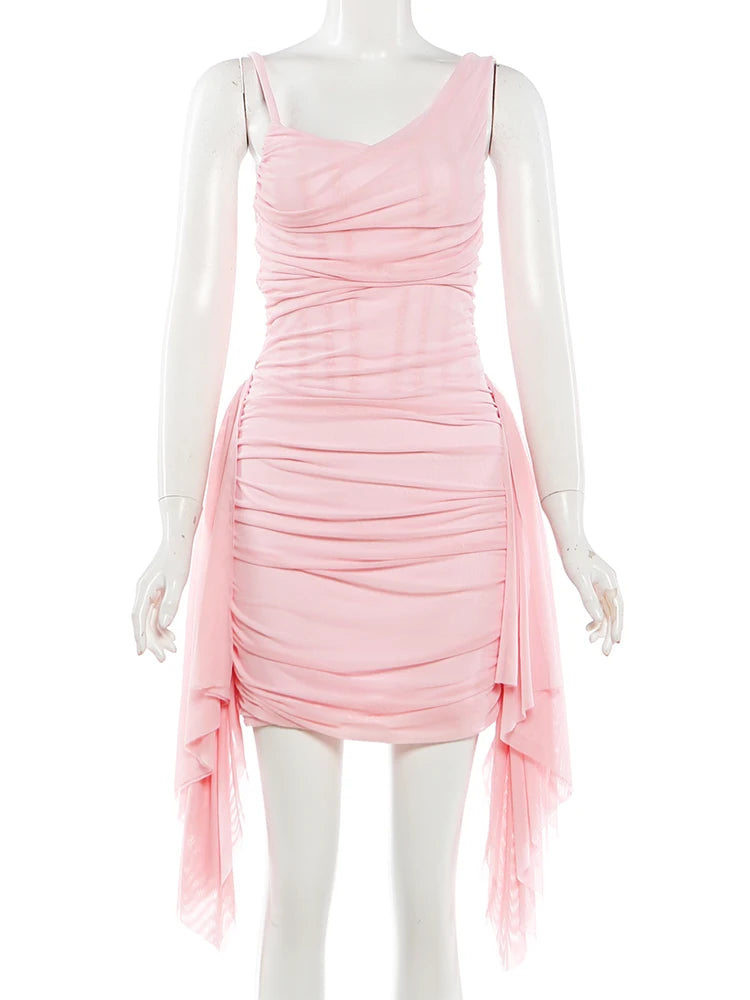 Elegant Pink Ruffle Mini Dress